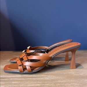 Zara Brown Leather Kitten Heel Sandals. Size 38. NWT